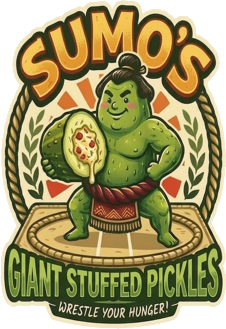 Sumo's Giant Stuffed Pickles mascot